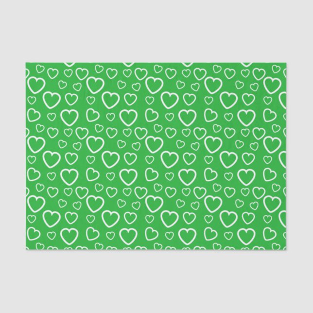 Green and White Love Hearts Pattern Tissue Paper (Front)