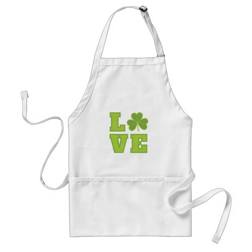 Green and White Love Shamrock St Patricks Day Adult Apron