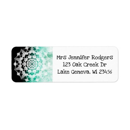 Green  and White Mandala Abstract Label