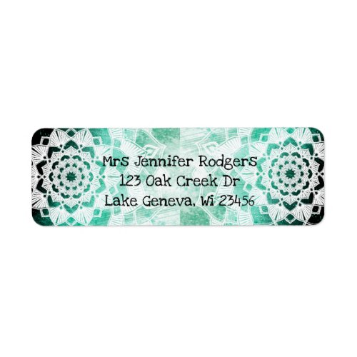 Green  and White Mandala Abstract Label