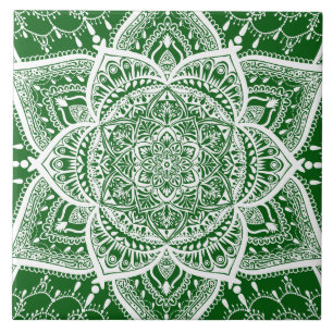 Green and White Mandala - Loergann in Moringa Ceramic Tile