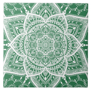 Green and White Mandala - Loergann in Rosemary Ceramic Tile
