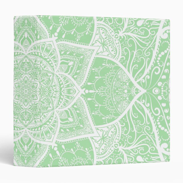 Green and White Mandala - Loergann in Seafoam 3 Ring Binder (Front/Spine)