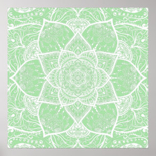 Green and White Mandala - Loergann in Seafoam Poster