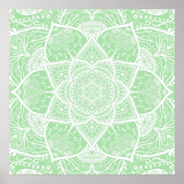 Green and White Mandala - Loergann in Seafoam Poster (Front)