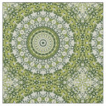 Green and White Mandala Pattern Design Fabric