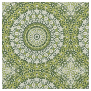 Green and White Mandala Pattern Design Fabric