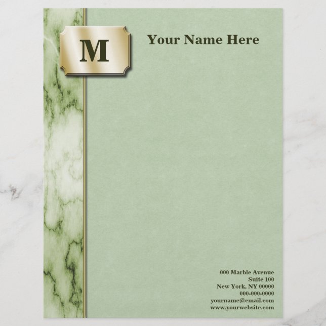 Green and White Marble Executive Letterhead (Front)