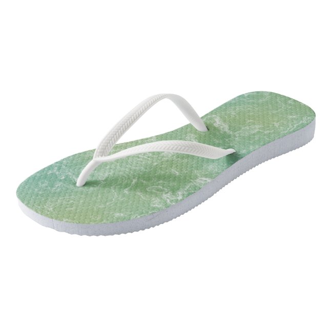 Green and White Marble Swirl Abstract Flip Flops (Angled)