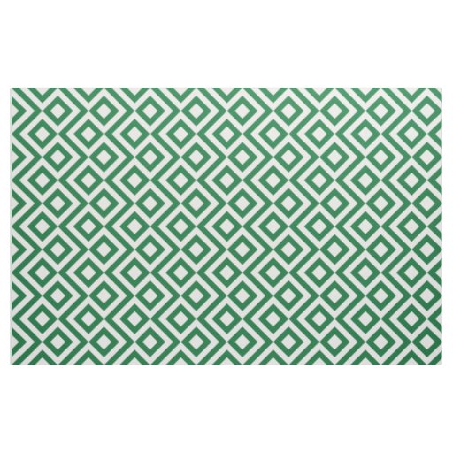 Green and White Meander Geometric Pattern Fabric