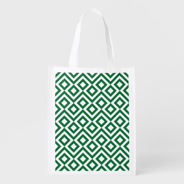 Green and White Meander Reusable Grocery Bag (Front)