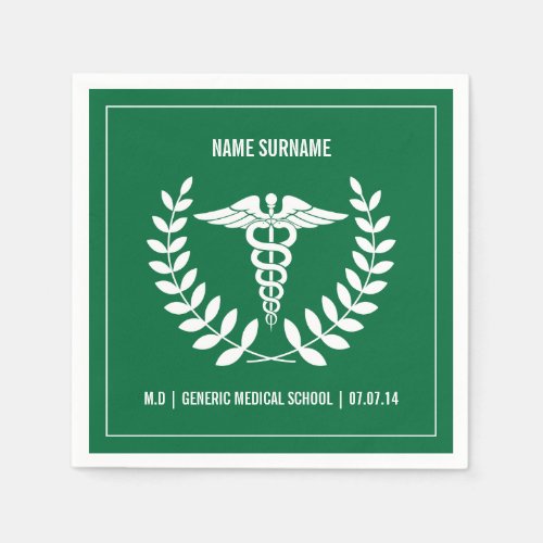 Green and White Medical School Graduation Napkins