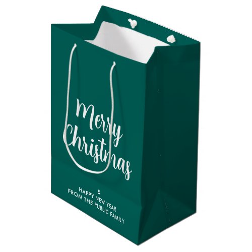 Green And White Merry Christmas Happy New Year Medium Gift Bag