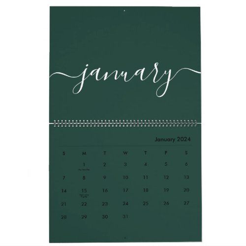 Green and White Minimalist 2024 Calendar