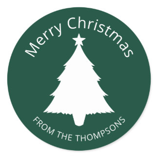 Green And White Minimalist Christmas Tree And Text Classic Round Sticker