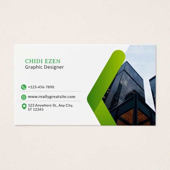 Green and White Minimalist Modern Business Card (Front)