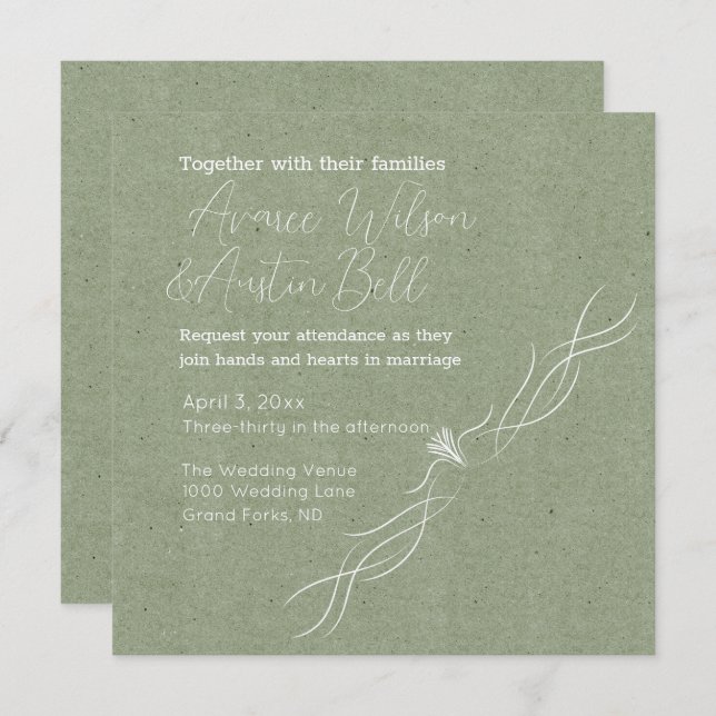 Green and White Minimalist Wedding  Invitation (Front/Back)