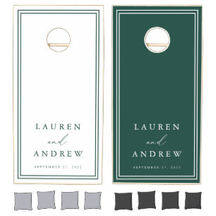 Green and White Minimimalist Personalized Cornhole Cornhole Set