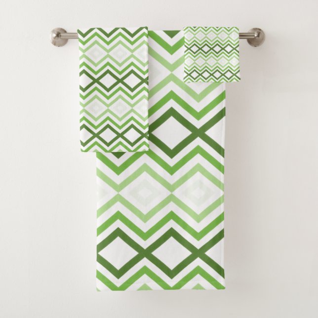 Green and White Modern Designed Bath Towel Set (Insitu)