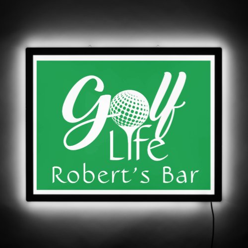 Green and White Modern Golf Life Personalized Bar LED Sign