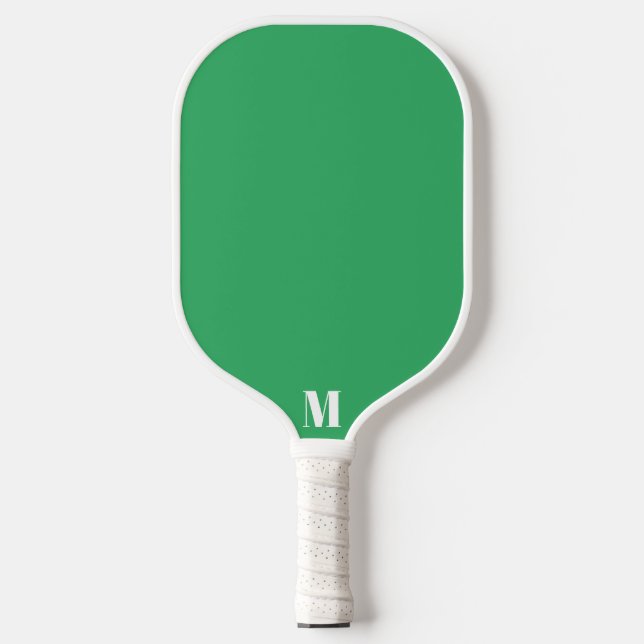 Green and White Modern Monogram Pickleball Paddle (Front)