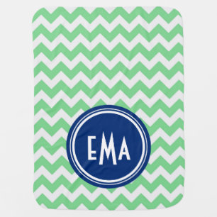 Green And White Monogram Geometric Chevron Pattern Receiving Blanket