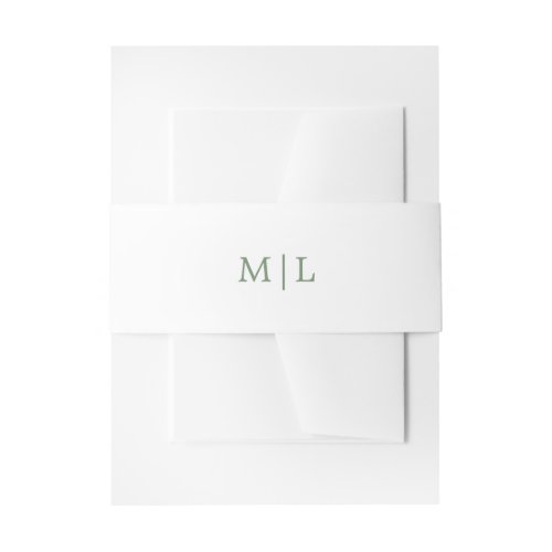 Green and White Monogram Simple Wedding Invitation Belly Band
