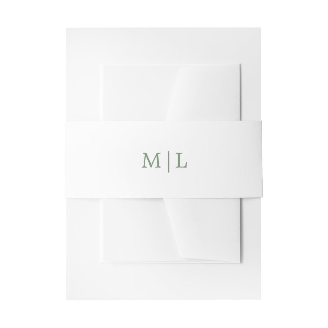 Green and White Monogram Simple Wedding Invitation Belly Band (Front Example)