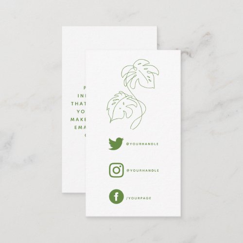 Green and white monstera social links thank you enclosure card