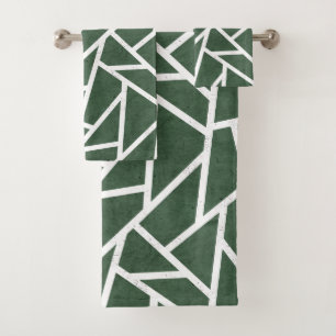 Green and white mosaic pattern bath towel set