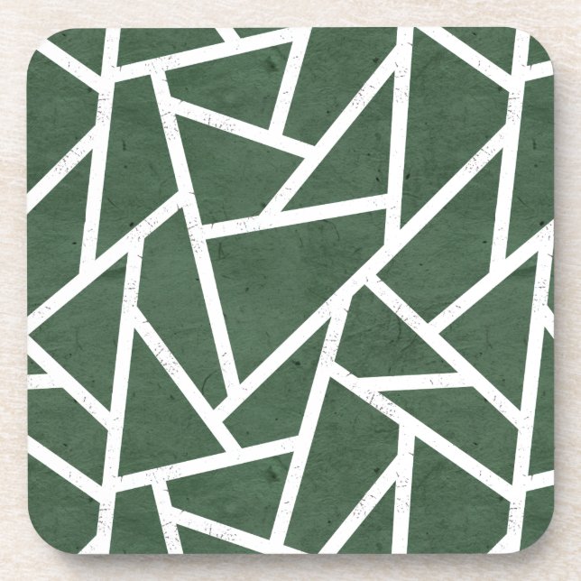 Green and white mosaic pattern beverage coaster (Front)