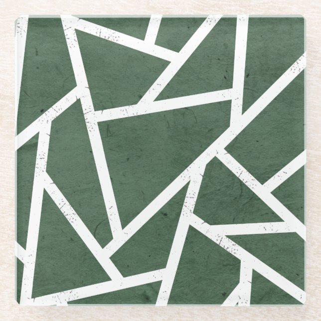 Green and white mosaic pattern glass coaster (Front)
