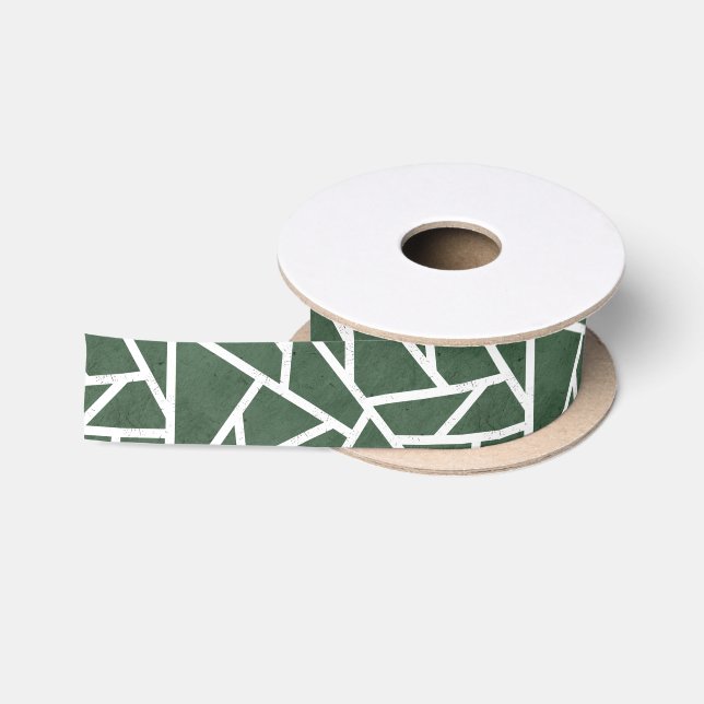 Green and white mosaic pattern satin ribbon (Spool)
