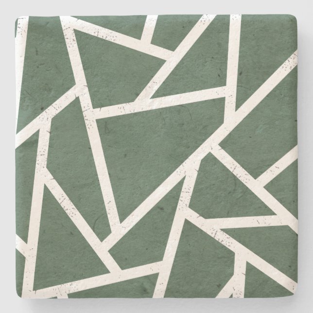 Green and white mosaic pattern stone coaster (Front)