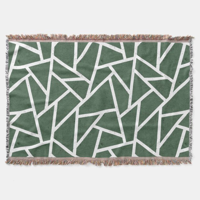 Green and white mosaic pattern throw blanket (Front)