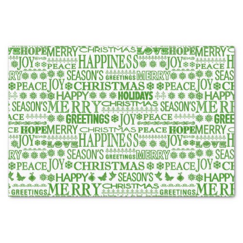 Green And White Multilingual Merry Christmas Tissue Paper