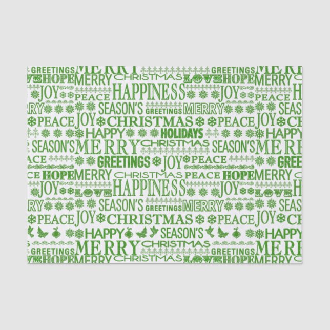 Green And White Multilingual Merry Christmas Tissue Paper (Front)