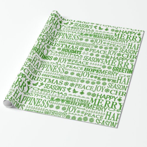 Green And White Multilingual Merry Christmas Wrapping Paper