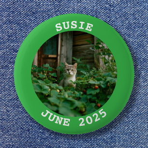 Green and White Name Round Family Photo Button