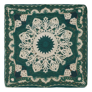 Green and White Needlework Look Marble Trivet
