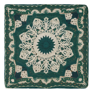 Green and White Needlework Look Marble Trivet