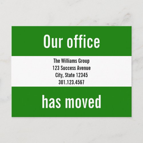 Green and White Office Moving Announcement