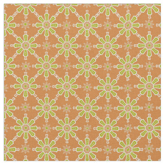 Green and White on Tan Abstract Tribal Design Fabric
