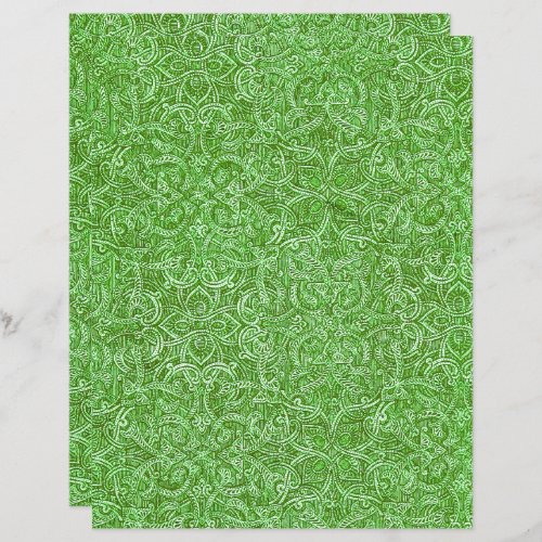 Green and white ornate pattern scrapbook paper