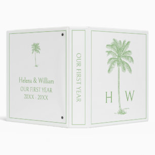 Green and White Palm Palmetto Tree Monogram 3 Ring Binder