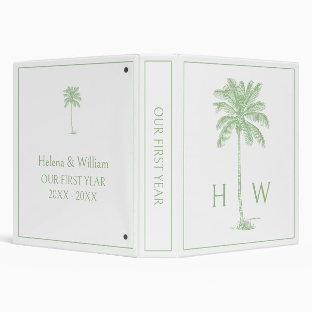 Green and White Palm Palmetto Tree Monogram 3 Ring Binder (Background)