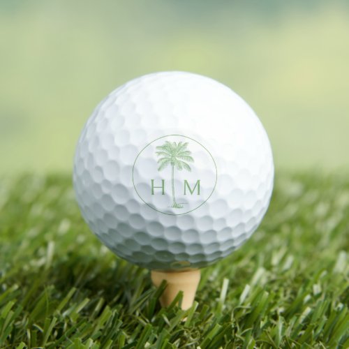 Green and White Palm Palmetto Tree Monogram Golf Balls