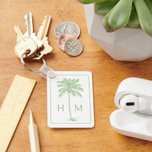 Green and White Palm Palmetto Tree Monogram Keychain