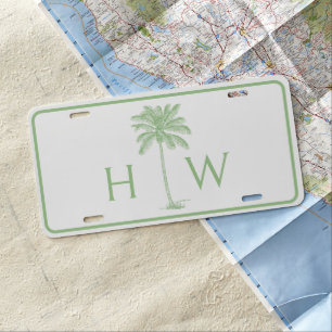 Green and White Palm Palmetto Tree Monogram License Plate