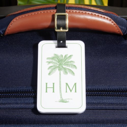 Green and White Palm Palmetto Tree Monogram Luggage Tag